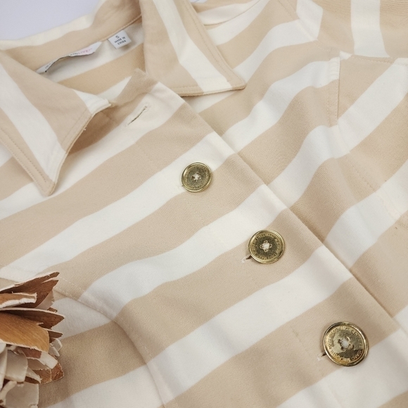 Isaac Mizrahi Cream Tan Stripe Cotton Sweater Blazer Sz S - Picture 13 of 14